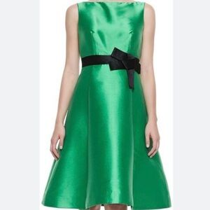 Elegant Green Dress with Black Bow